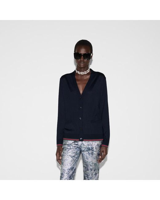 Gucci Blue Extra Fine Cashmere Silk Cardigan
