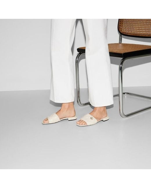 Gucci White Damenpantolette Mit Doppel G, Grösse