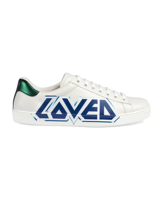 Gucci White Ace Sneaker With Loved Print for men