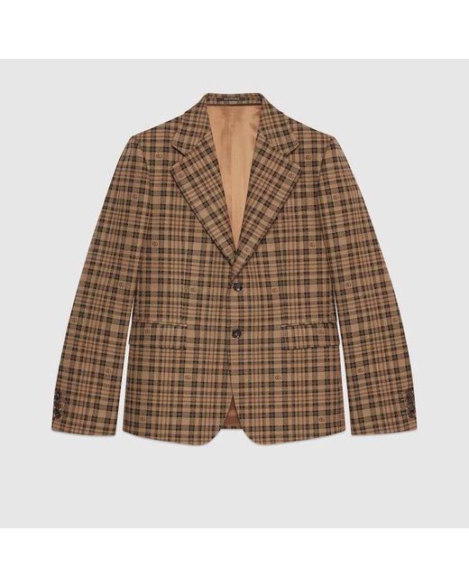 Gucci Brown Double G Check Wool Jacket for men
