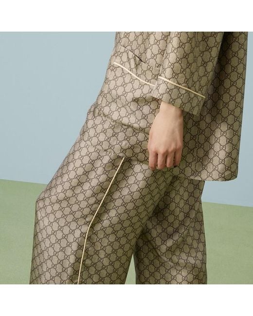 Gucci Natural Gg Supreme Print Silk Trouser