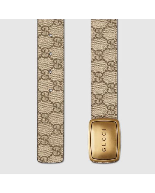 Gucci Brown Belt With Plaque Buckle, Size 95, Gg Canvas for men