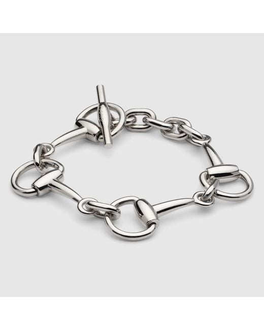 Gucci Metallic Horsebit Chain Bracelet, Size S, Palladium-Toned Metal