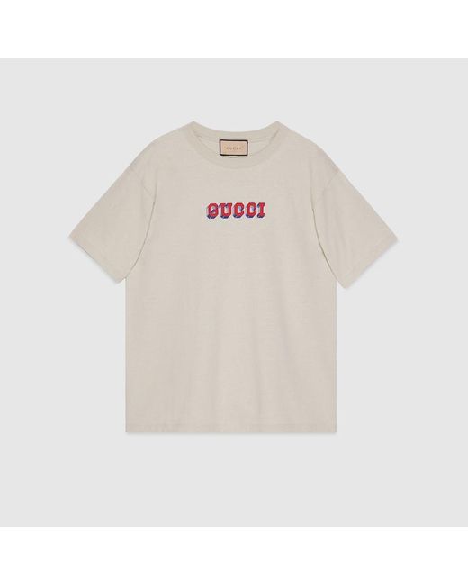 T-shirt Con Stampa di Gucci in White da Uomo