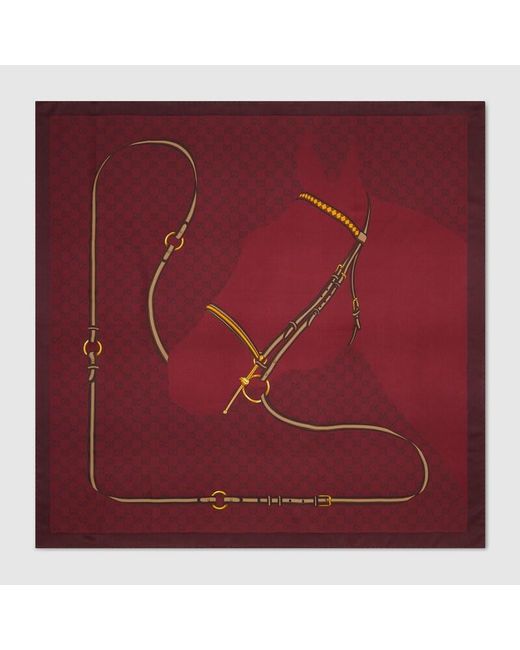 Gucci Red Printed Gg Silk Jacquard Carré, Silk