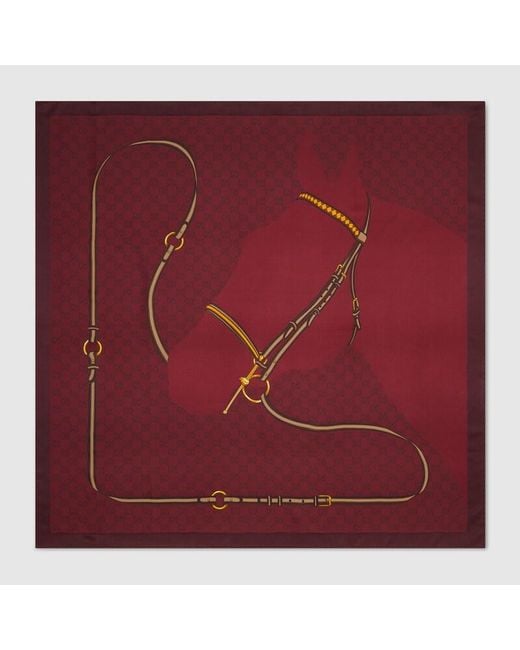 Gucci Red Printed Gg Silk Jacquard Carré, Silk