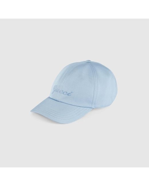 Gucci Blue Cotton Baseball Hat With Embroidery for men