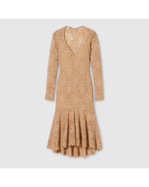 Gucci Natural Gg Flower Stretch Lace Dress, Ready-To-Wear