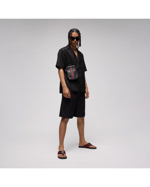 Gucci Black Gg Canvas Linen Blend Bowling Shirt for men