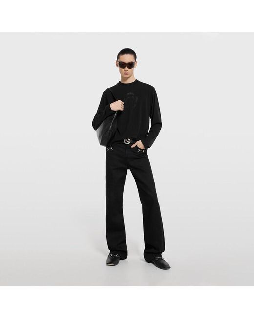 Gucci Black Cotton Jersey T-Shirt With Devoré Detail for men