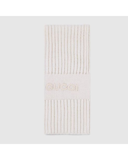 Gucci White Wool Cashmere Scarf With Embroidery