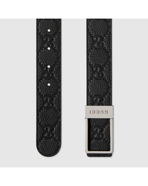 Gucci Black Reversible Belt With Rectangular Buckle, Size 75, Leather for men