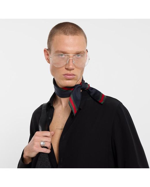 Gucci Blue Cotton Silk Pocket Square With Web for men