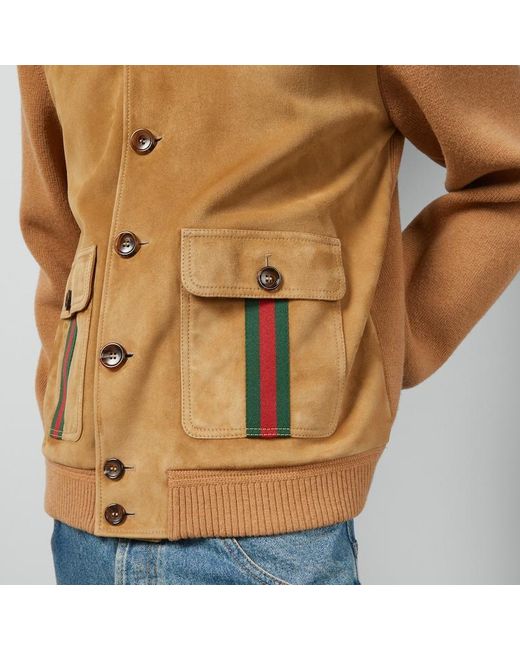 Gucci Brown Suede Bomber Jacket With Web for men