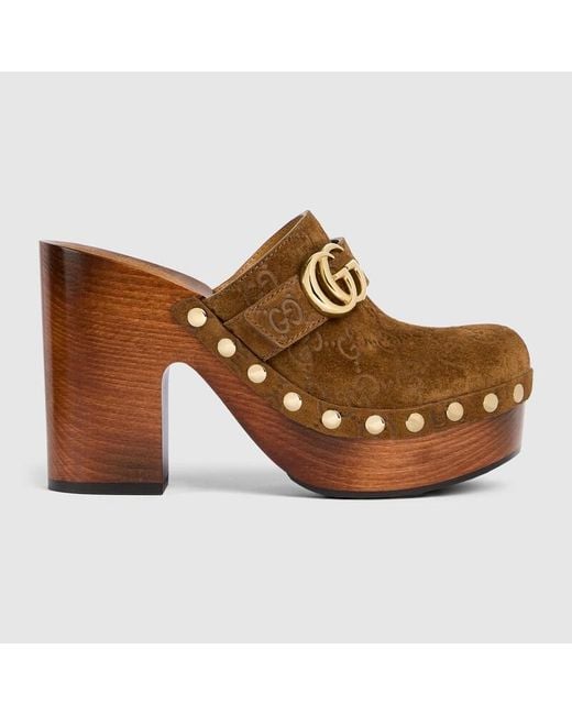 Gucci Brown Platform Clog With Double G