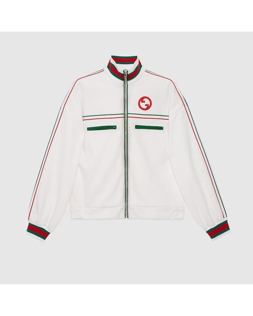 Gucci White Technical Jersey Zip Jacket With Web