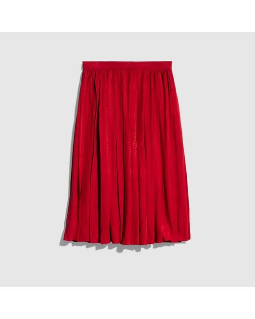 Gucci Red Interlocking G Chain Silk Jacquard Midi Skirt