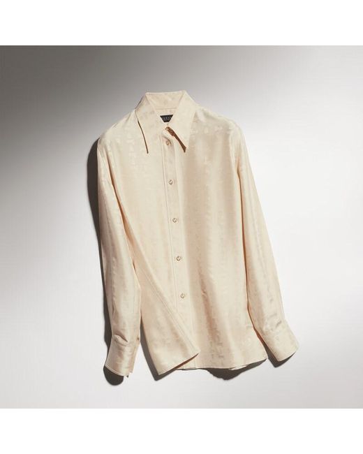 Gucci Natural Crest Silk Habotai Jacquard Shirt, Size 42 It, Ready-To-Wear