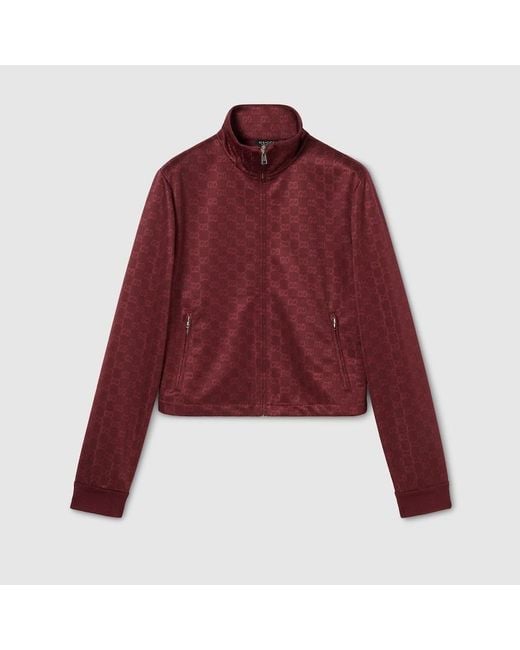 Gucci Red Gg Jersey Jacquard Zip Jacket