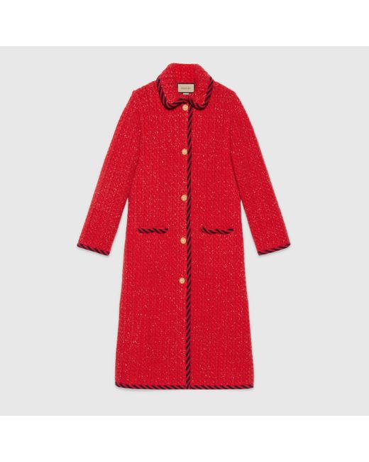 Gucci Mantel aus Wolle mit Zopfmuster in Rot Lyst CH