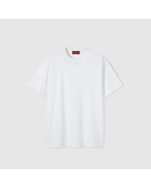Gucci White Cotton Jersey T-Shirt With Embroidery for men