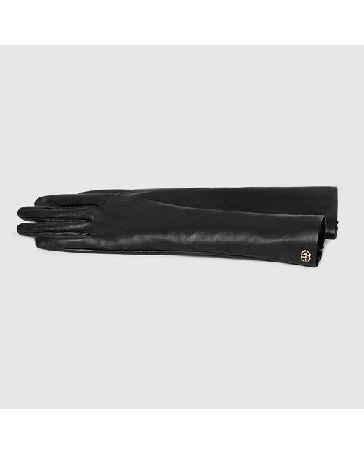 Gucci Black Leather Gloves With Double G, Size 7+ Leather