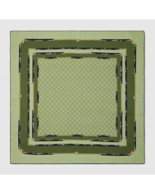 Gucci Green Printed Gg Silk Jacquard Carré, Silk
