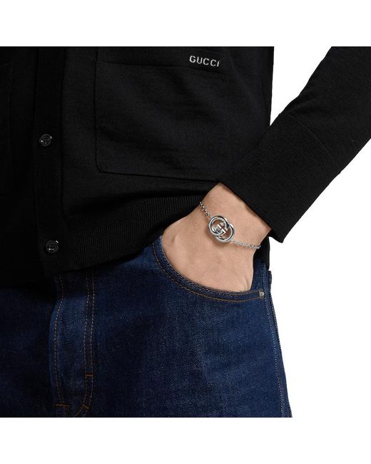 Gucci Metallic Interlocking Bracelet, Size L, -Toned Metal