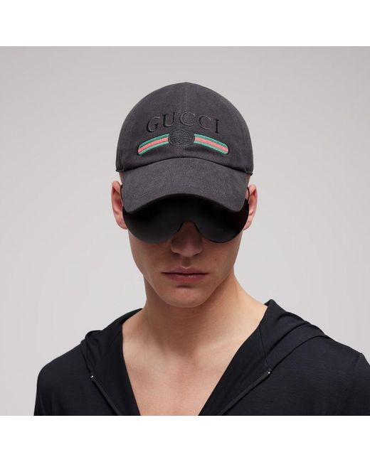 Gucci Black Cotton Baseball Hat With Embroidery for men