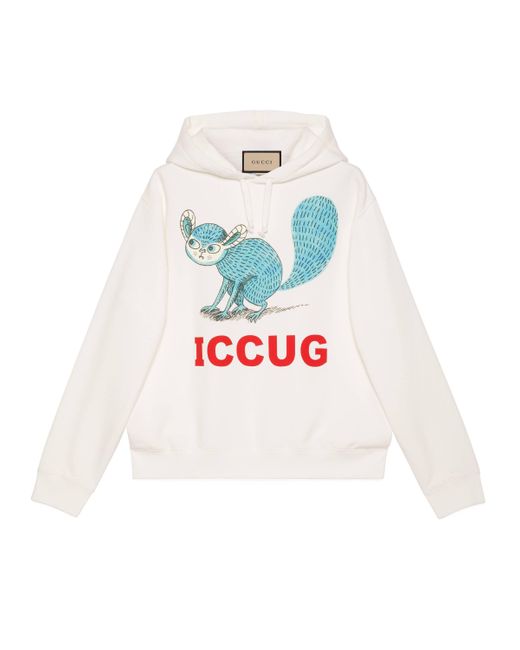 Gucci White Sweatshirt With Iccug Animal Print By Freya Hartas for men