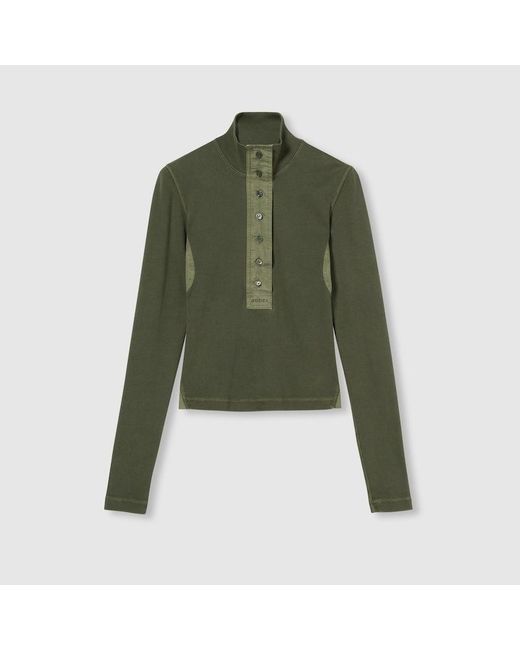 Gucci コットン リブ ロングスリーブ Tシャツ, グリーン, ウェア Green