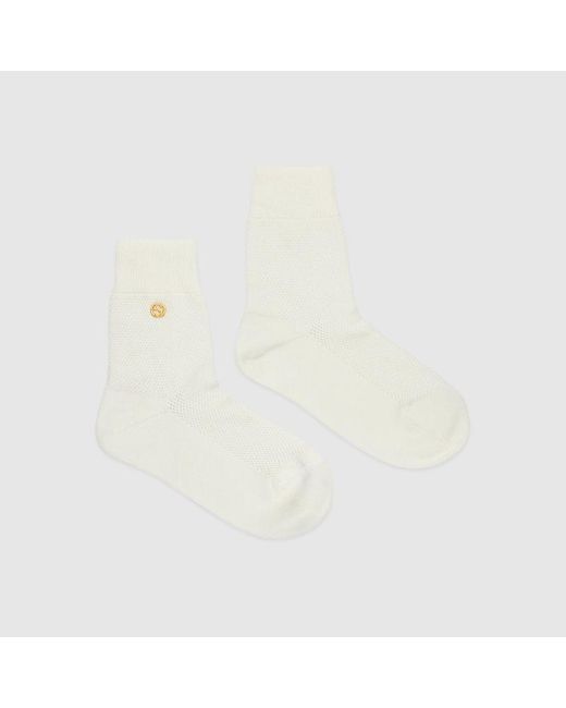 Gucci White Cotton Blend Socks With Interlocking G