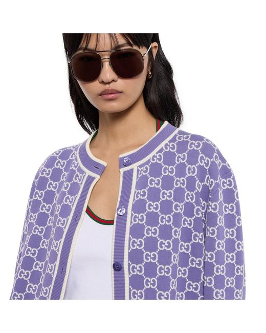 Gucci Purple Gg Fine Cotton Jacquard Cardigan