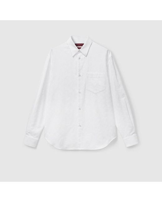 Camisa De Algodón Oxford Con Gg, Talla 14 Gucci de hombre de color White