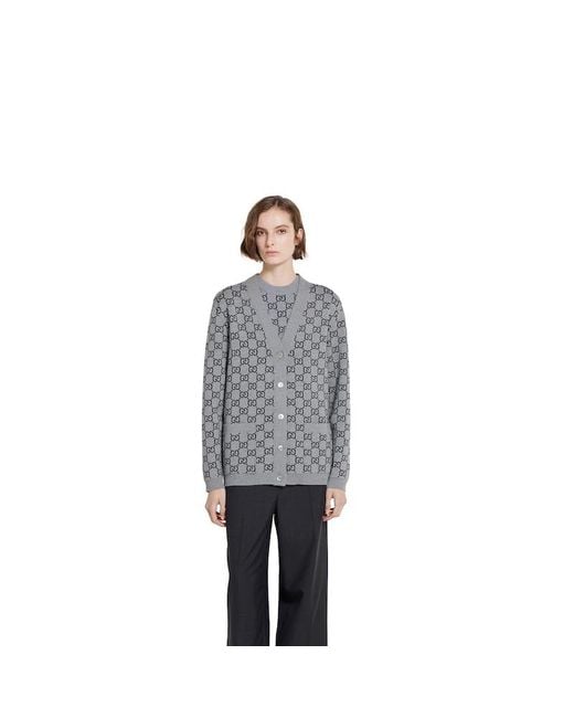 Gucci Ggウール ジャカード リバーシブルカーディガン, グレー, ウェア Gray