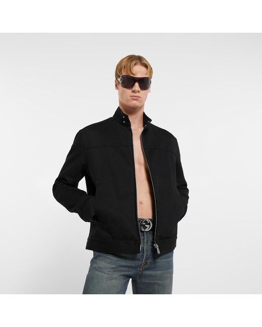 Gucci Black Cotton Denim Jacket With Horsebit for men