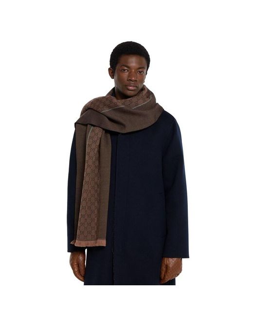 Gucci Brown Gg Wool Jacquard Scarf for men