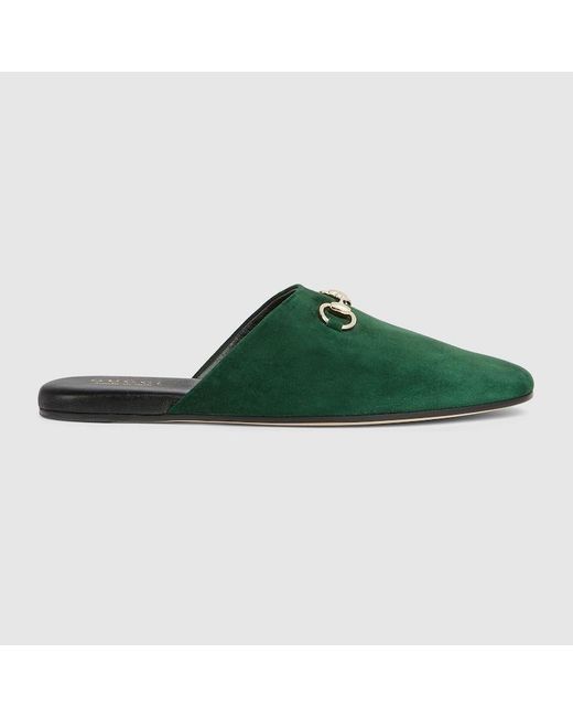 Gucci Green Mule With Horsebit, Suede