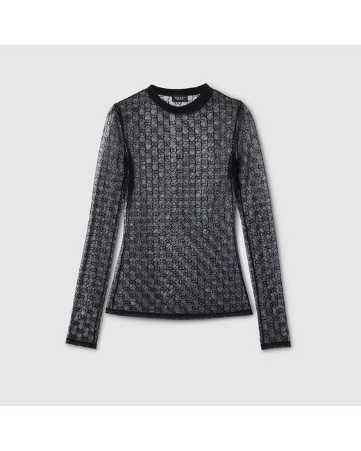Gucci Black Gg Stretch Lace T-Shirt, Ready-To-Wear