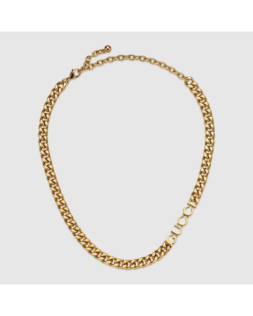Gucci スクリプト チェーン ネックレス, ゴールドトーン メタル 