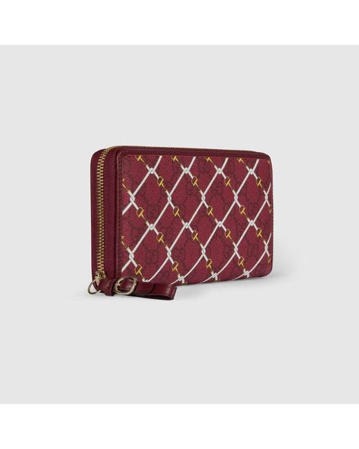 Gucci Red Printed Gg Zip Around Wallet