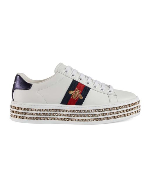 Gucci Blue Ace Sneaker With Crystals