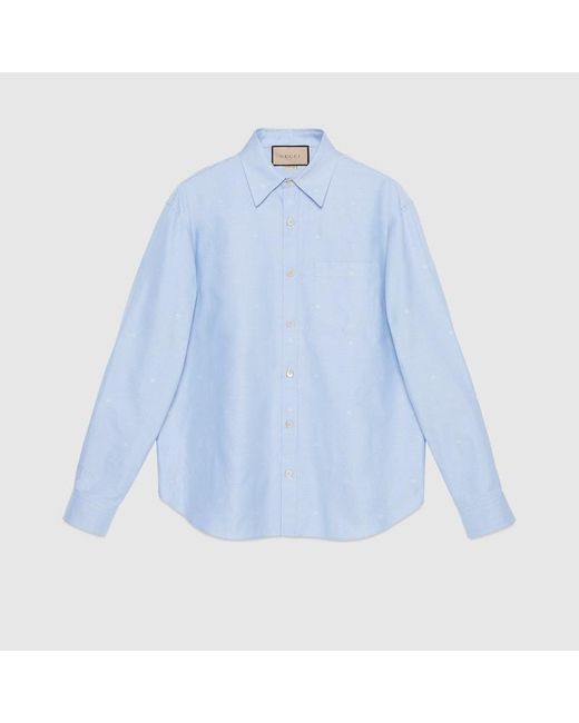 Camicia In Cotone Jacquard GG di Gucci in Blue da Uomo