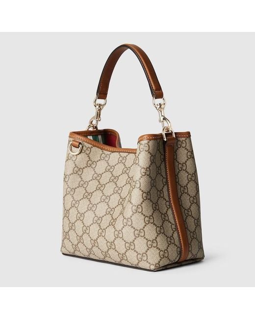 Gucci Brown Gg Emblem Small Bucket Bag, Gg Canvas