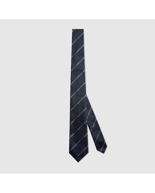Gucci Blue Diagonal Horsebit Silk Jacquard Tie for men