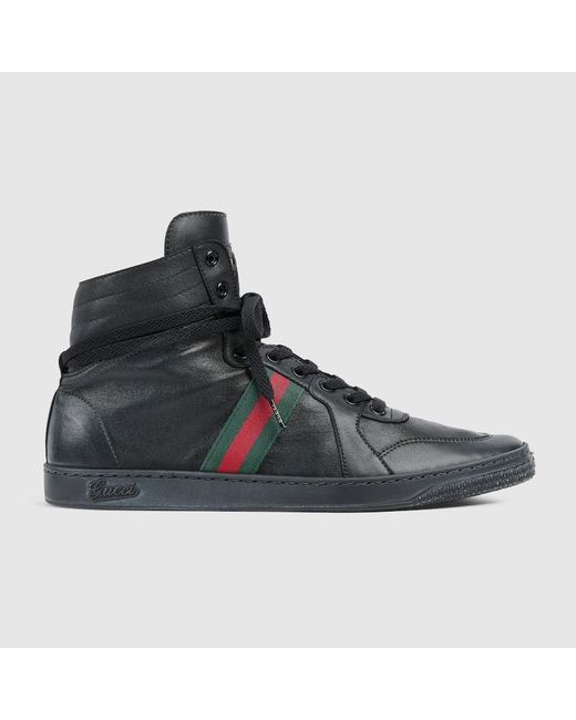 Gucci Black Stretch High-Top Sneaker, Leather for men