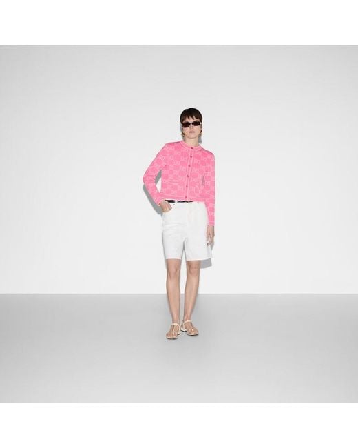 Cardigan In Cotone GG Jacquard di Gucci in Pink