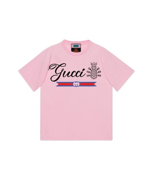 Gucci Pink Pineapple Cotton T-shirt for men