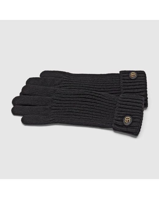 Gucci Black Rib Knit Wool Cashmere Gloves
