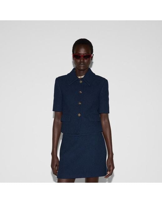 Gucci コットンツイード ジャケット, ブルー, ウェア Blue